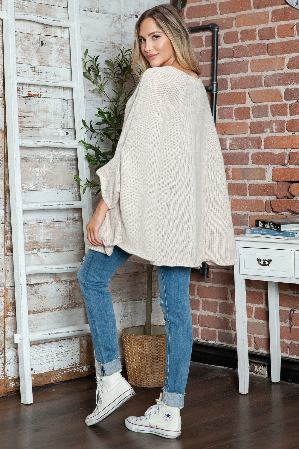 Round Neck Batwing Sleeve Sweater-Angel Casuals