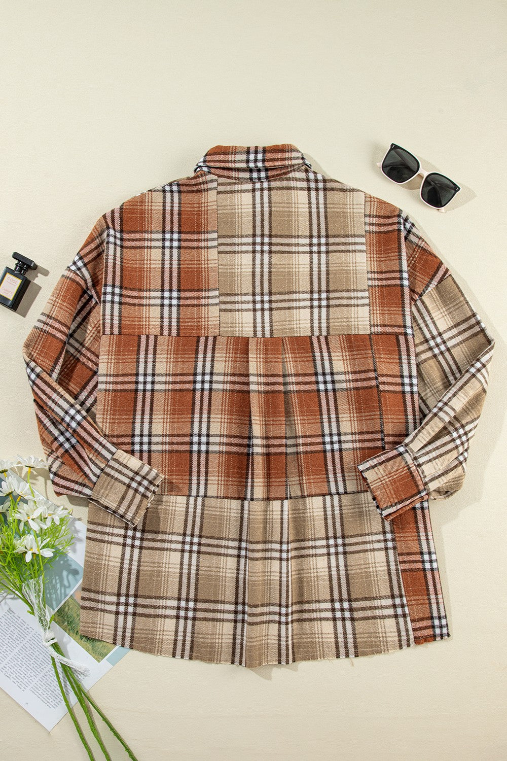 Plaid Snap Down Dropped Shoulder Shacket-Angel Casuals