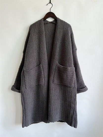 Open Front Long Sleeve Cardigan with Pockets-Angel Casuals