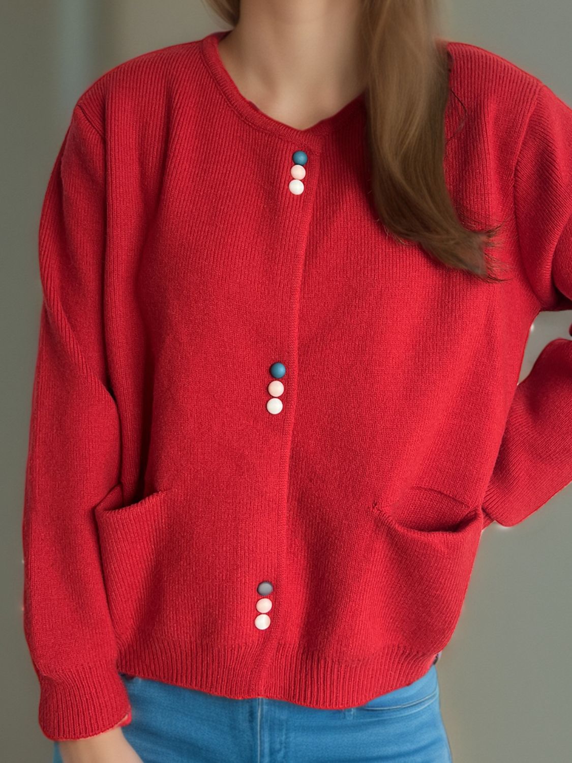 Button Down Long Sleeve Cardigan with Pockets-Angel Casuals