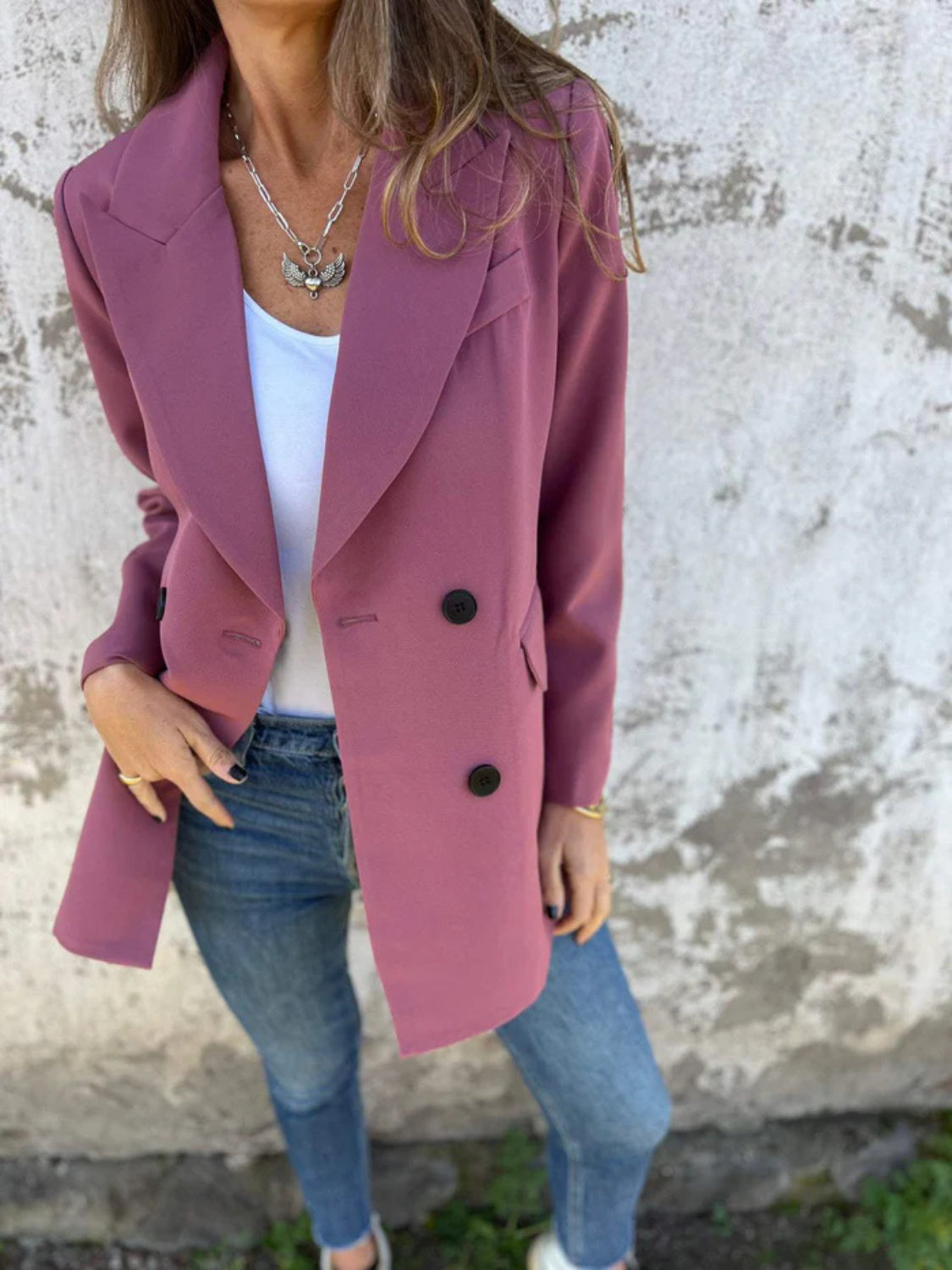Full Size Collared Neck Long Sleeve Blazer-Angel Casuals