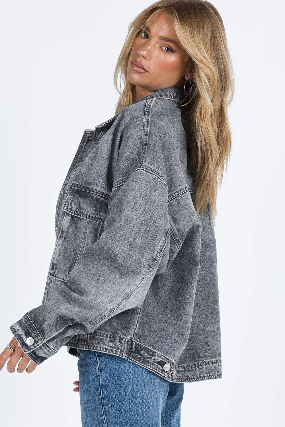 Collared Neck Button Up Denim Jacket-Angel Casuals