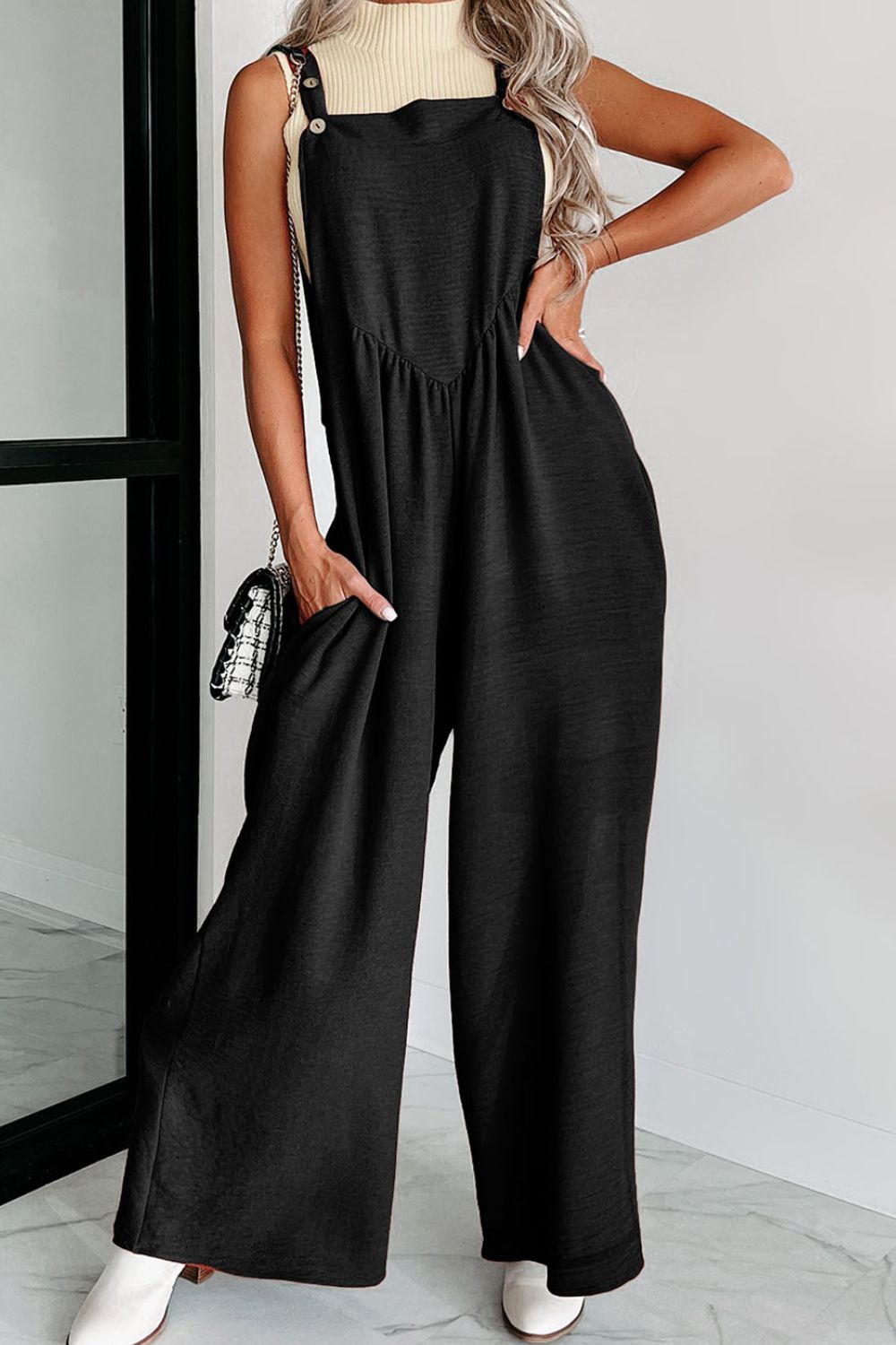 Buttoned Wide Leg Overalls-Angel Casuals