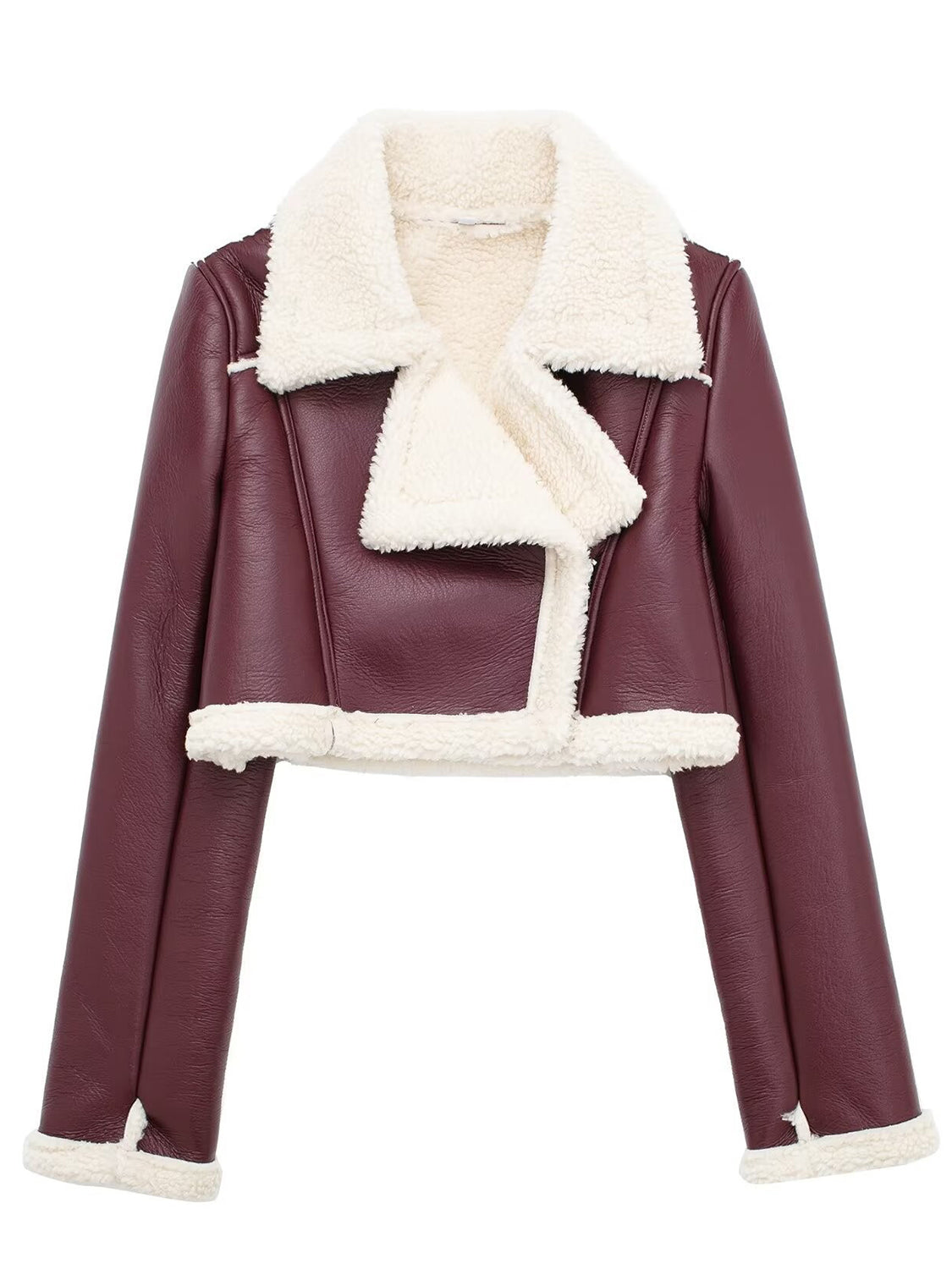 Collared Neck Long Sleeve Plush Cropped Jacket-Angel Casuals