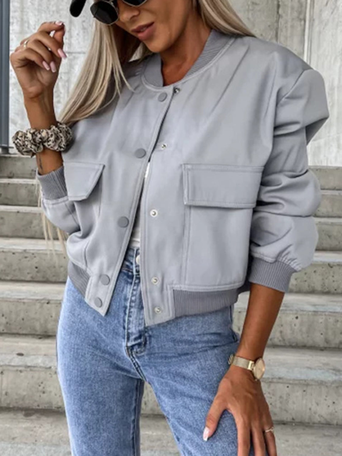 Baseball Collar Dropped Shoulder Jacket-Angel Casuals