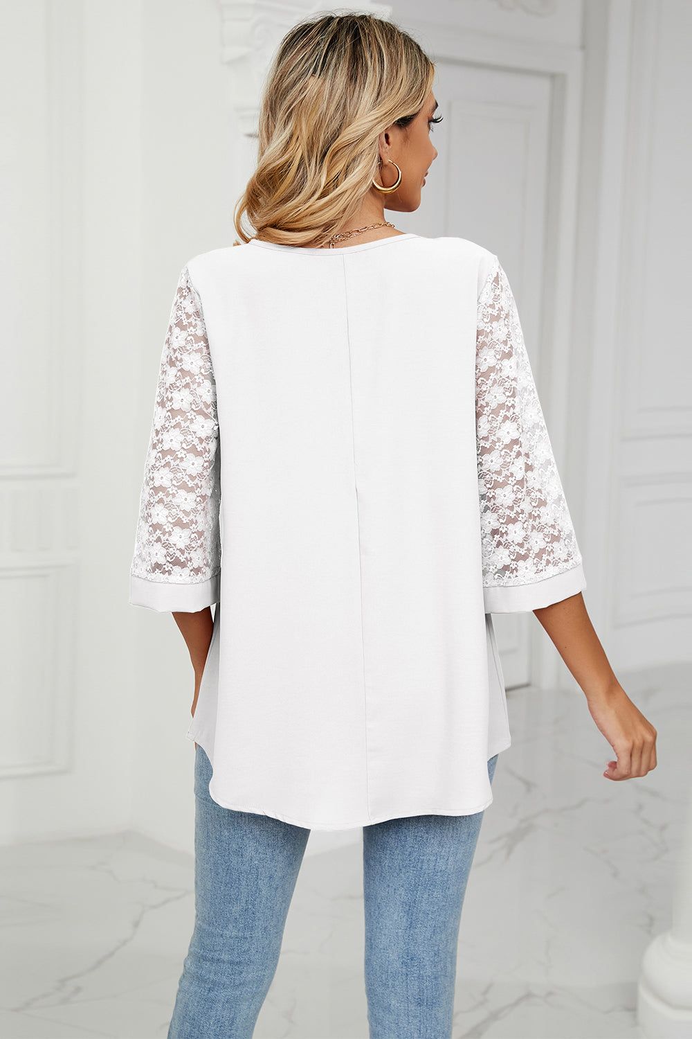 V-Neck Three-Quarter Sleeve Top-Angel Casuals