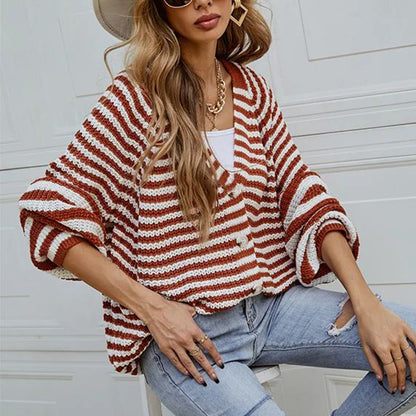 Striped Button Down Long Sleeve Cardigan-Angel Casuals