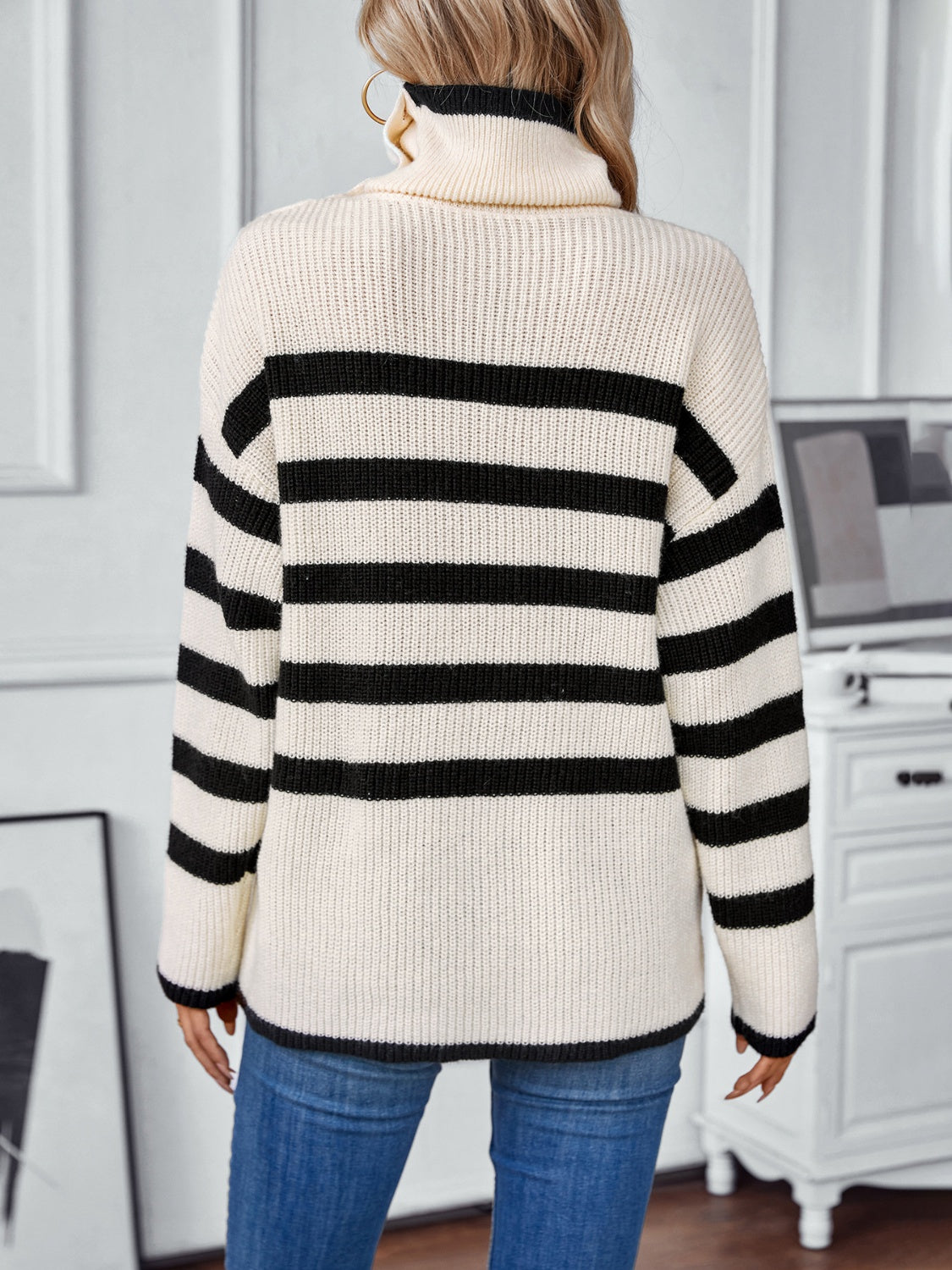 Buttoned Striped Long Sleeve Sweater-Angel Casuals