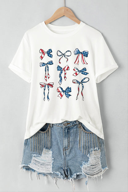 Bow Round Neck Short Sleeve T-Shirt-Angel Casuals