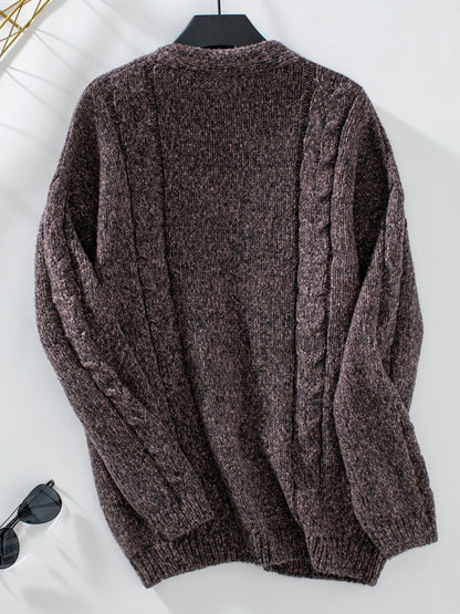 Cable-Knit Open Front Long Sleeve Cardigan-Angel Casuals