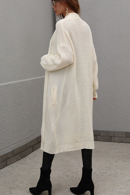 Waffle Knit Open Front Duster Cardigan With Pockets-Angel Casuals