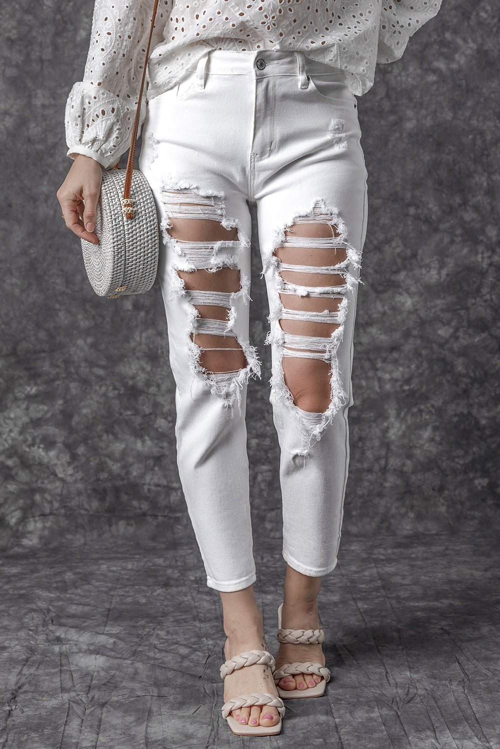 Distressed Jeans with Pockets-Angel Casuals