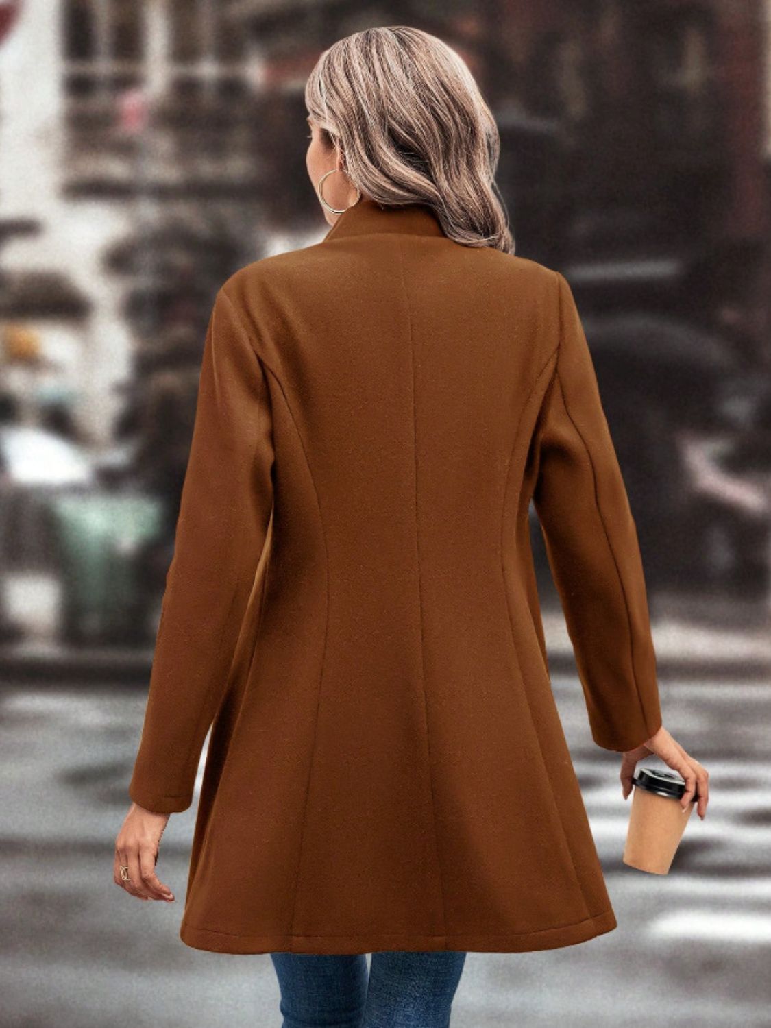 Collared Neck Button Up Long Sleeve Coat-Angel Casuals