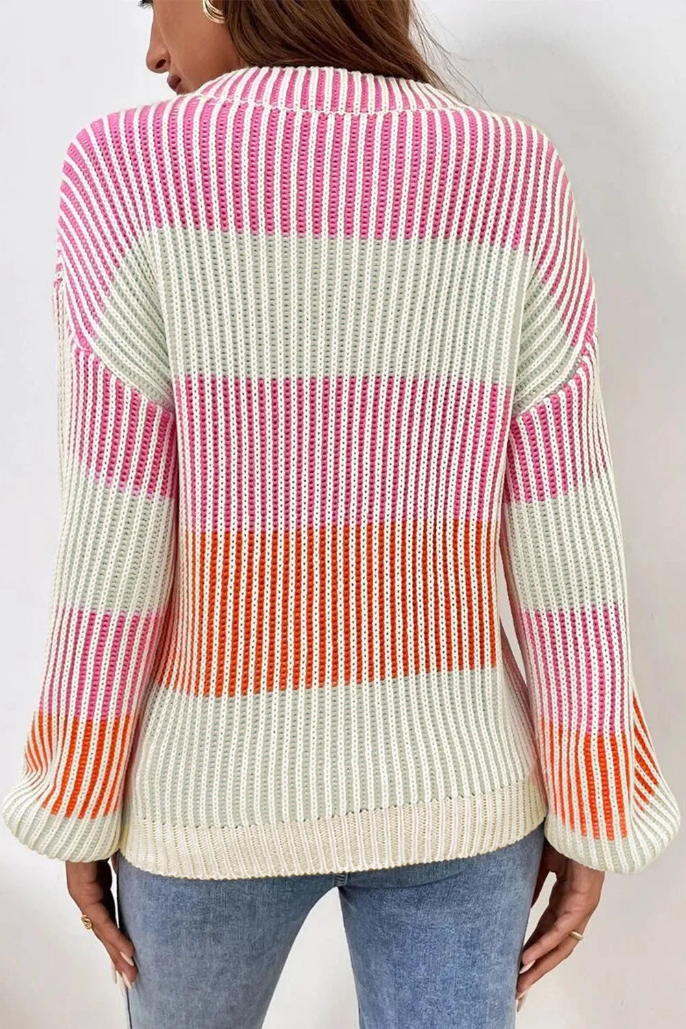 Striped Color Block Round Neck Long Sleeve Sweater-Angel Casuals