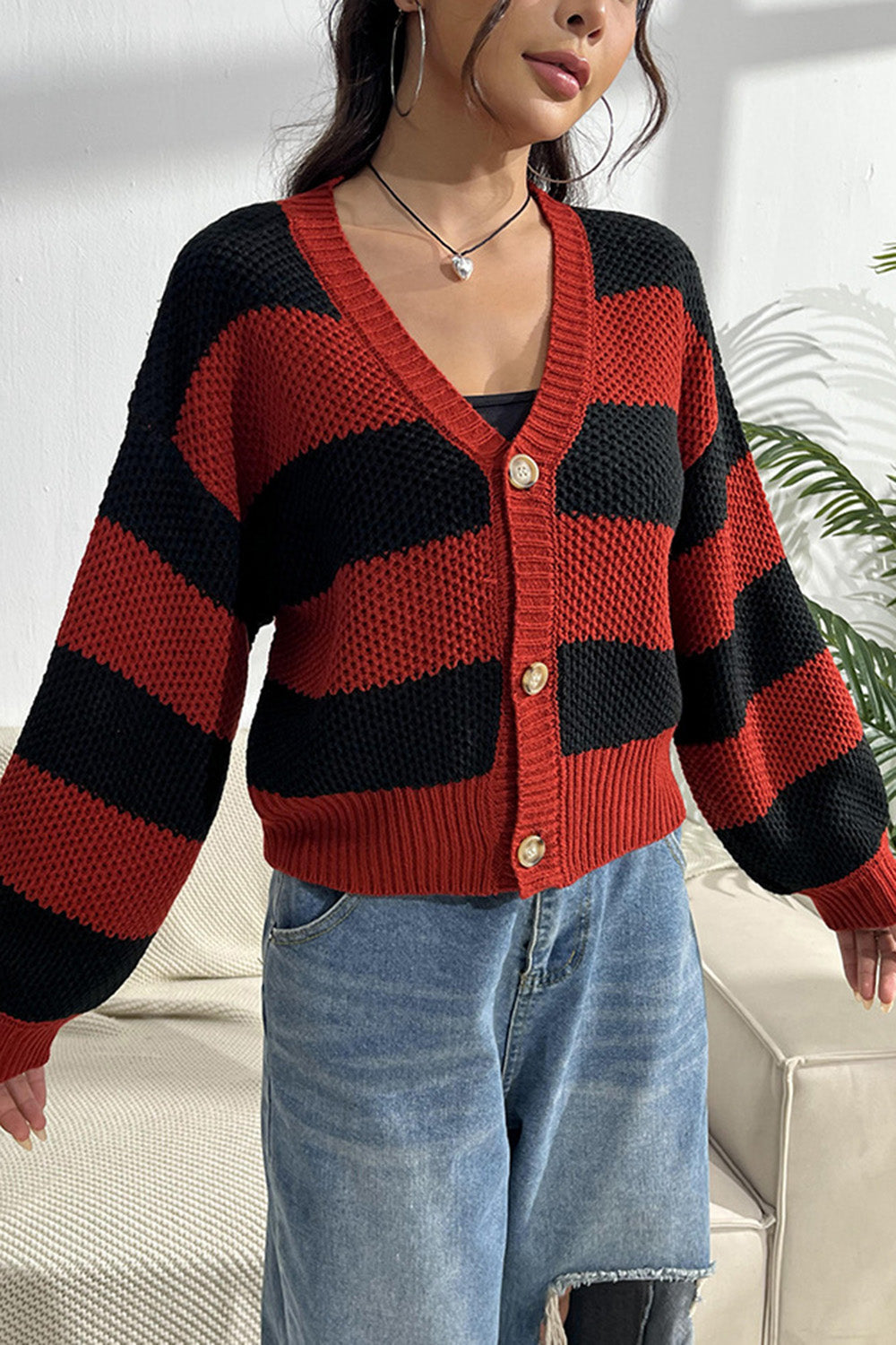 Striped Button Up Dropped Shoulder Cardigan-Angel Casuals