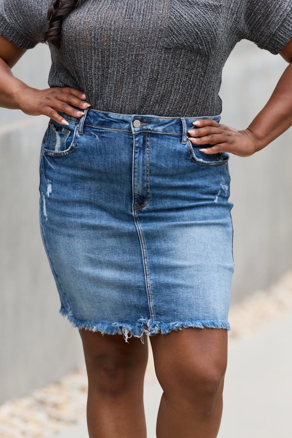 RISEN Amelia Full Size Denim Mini Skirt-Angel Casuals