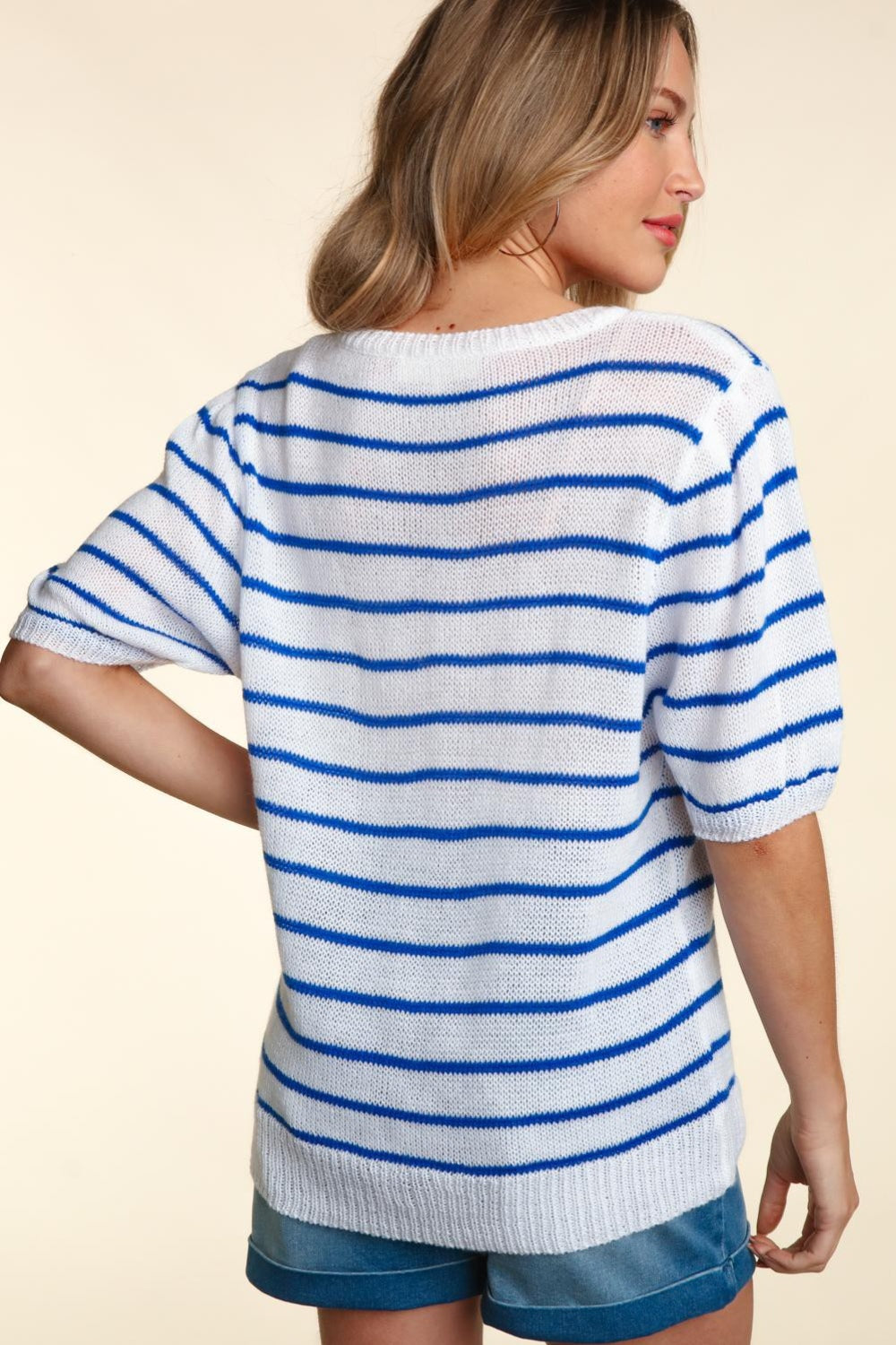 Haptics Letter Embroidery Striped Knit Top-Angel Casuals