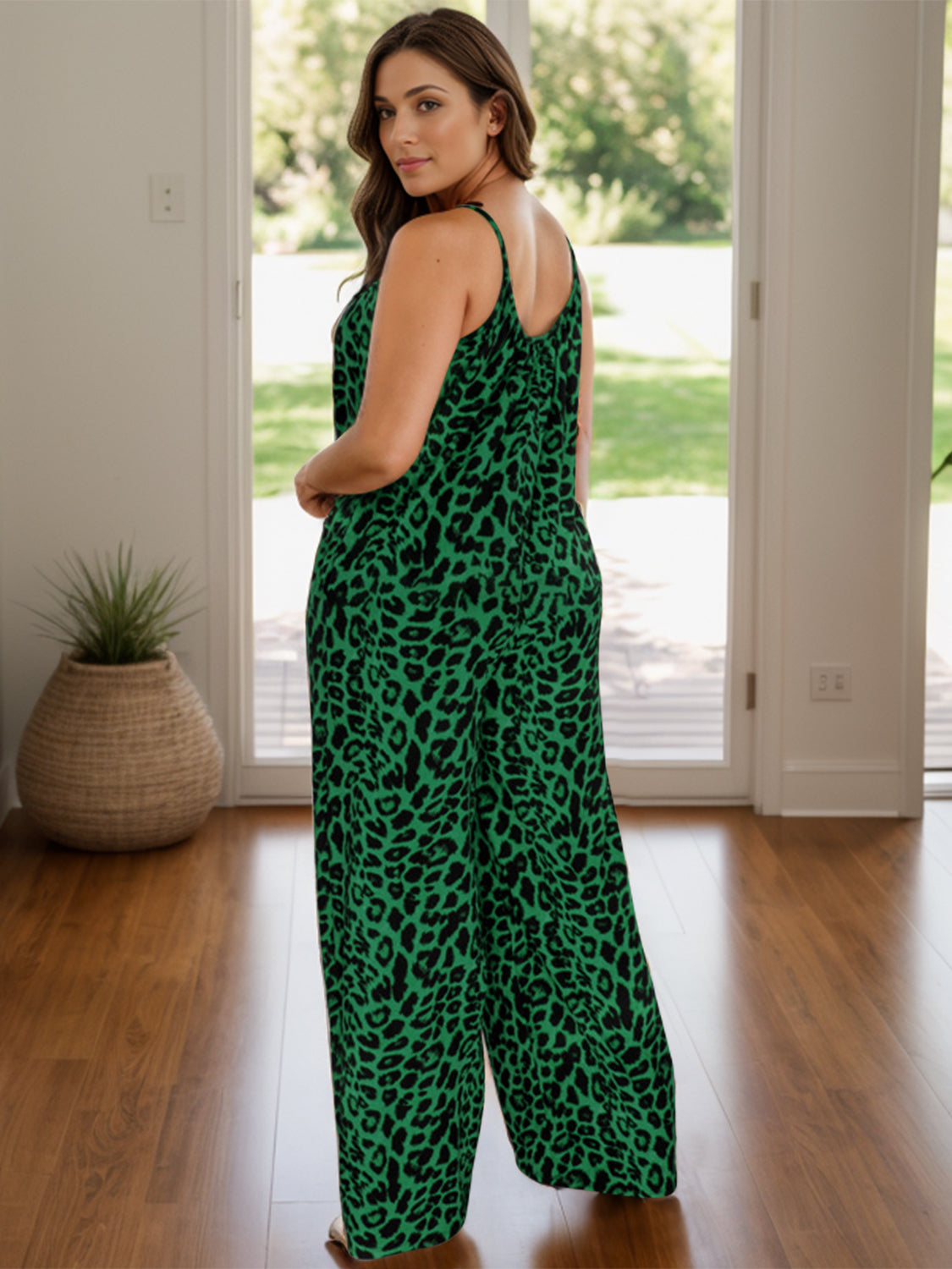 Full Size Leopard Scoop Neck Wide Leg Jumpsuit-Angel Casuals