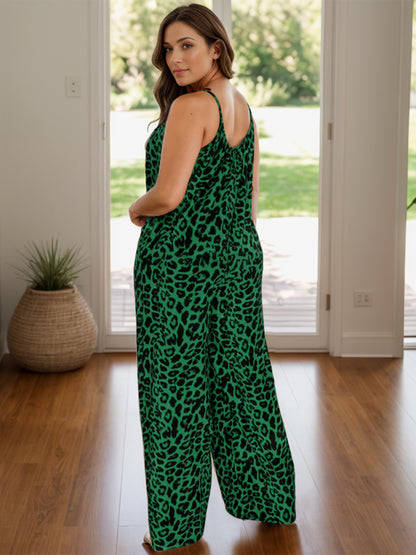 Full Size Leopard Scoop Neck Wide Leg Jumpsuit-Angel Casuals