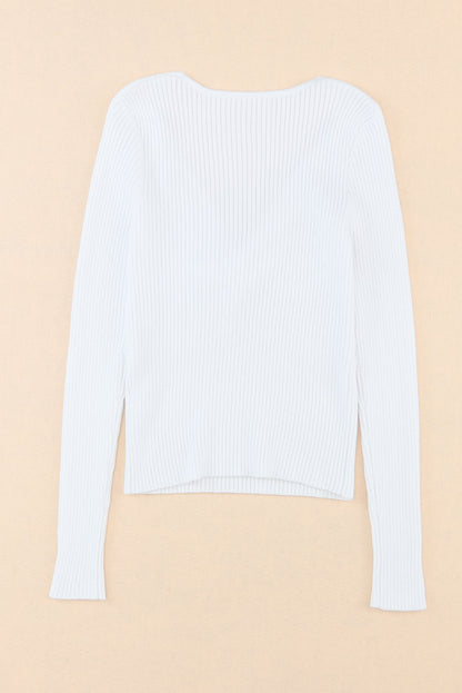 Crisscross V Neck Long Sleeve Knit Top-Angel Casuals