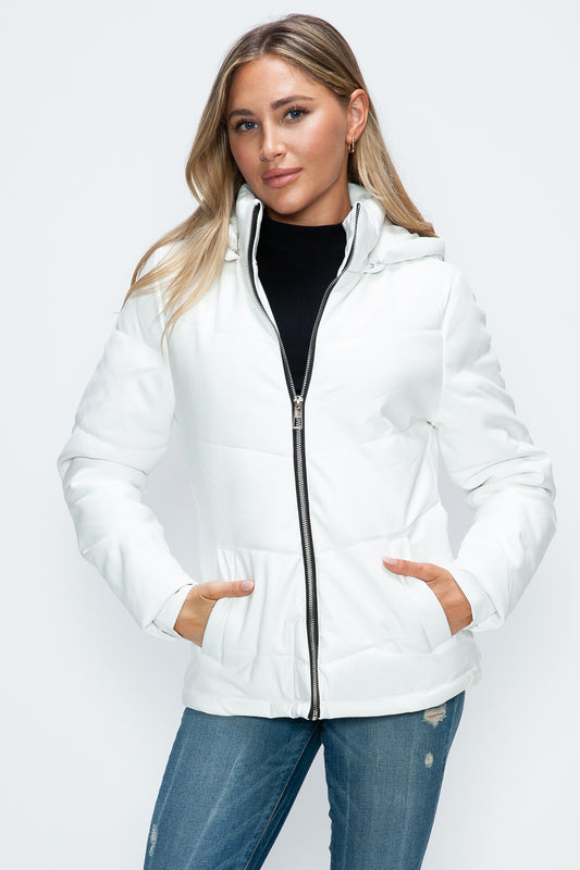 How Dare U Pocketed Zip Up Puffer Jacket with Removable Hood-Angel Casuals