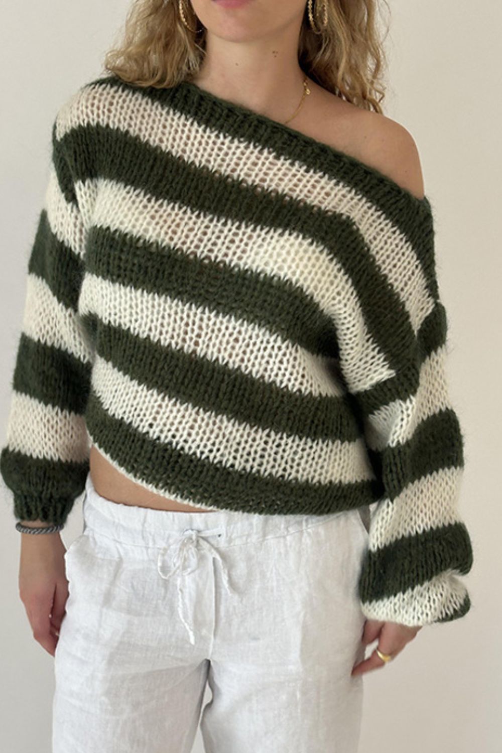 Contrast Striped Boat Neck Long Sleeve Sweater-Angel Casuals