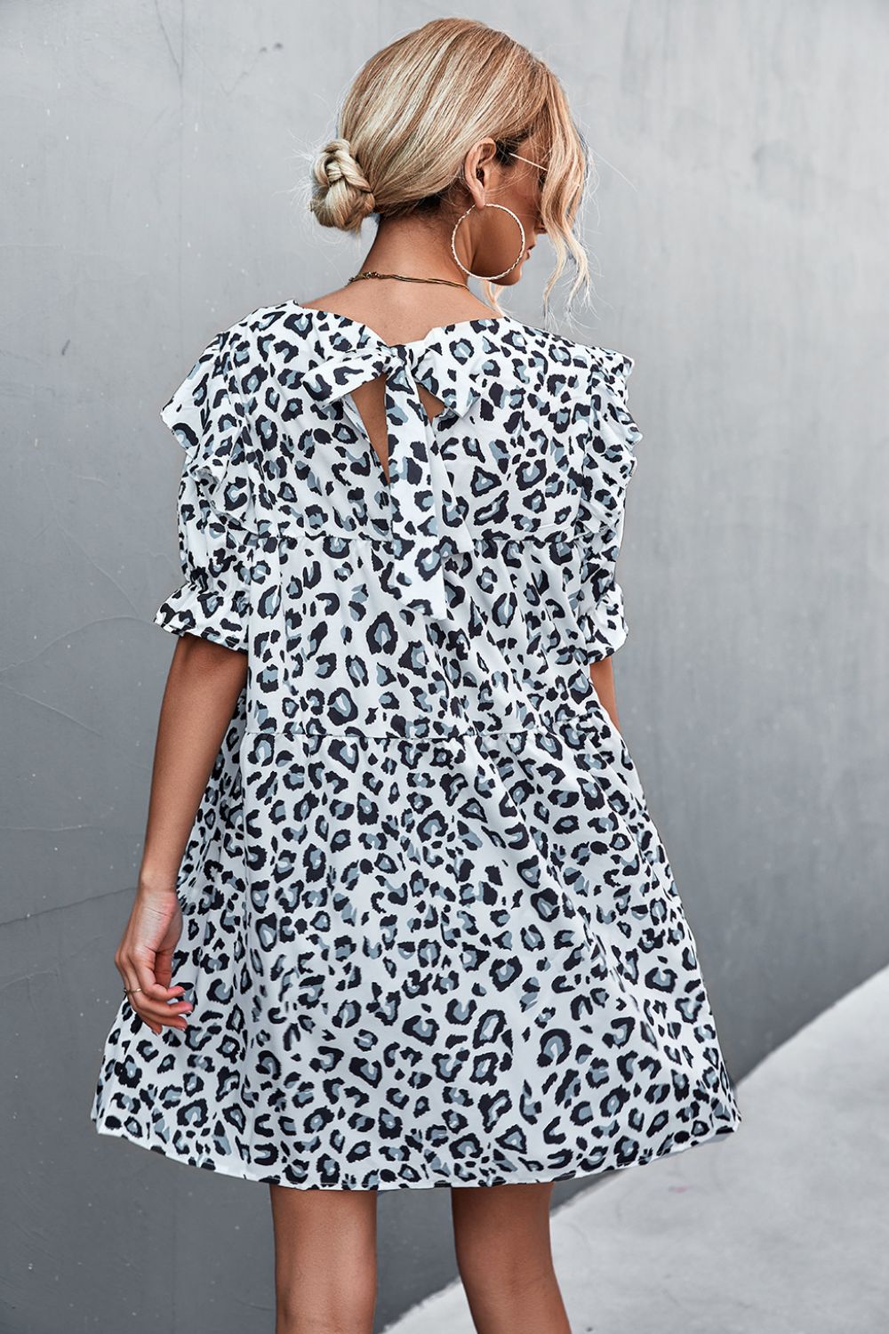 Ruffled Leopard Half Sleeve Dress-Angel Casuals