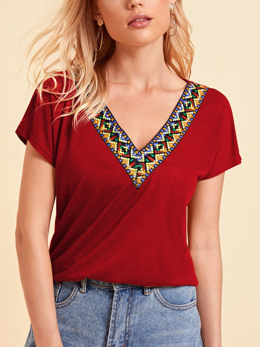 V-Neck Short Sleeve T-Shirt-Angel Casuals