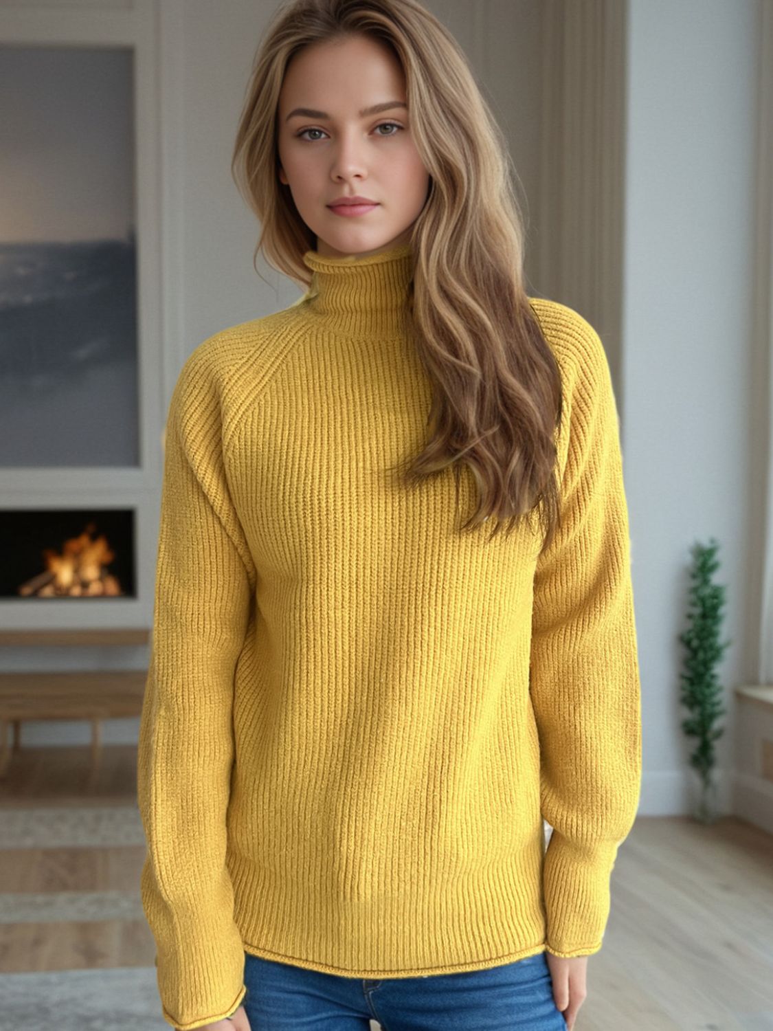 Turtleneck Long Sleeve Sweater-Angel Casuals