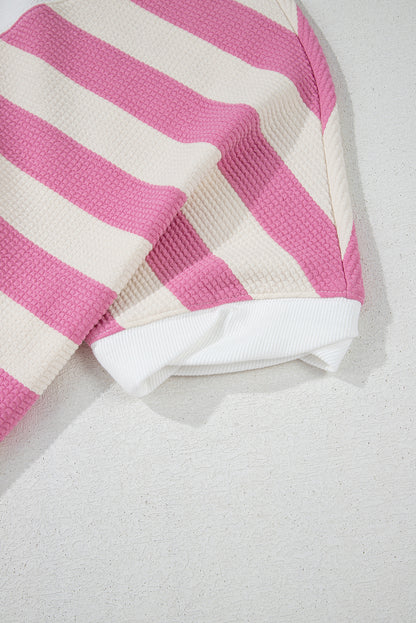 High-Low Striped Round Neck Short Sleeve T-Shirt-Angel Casuals