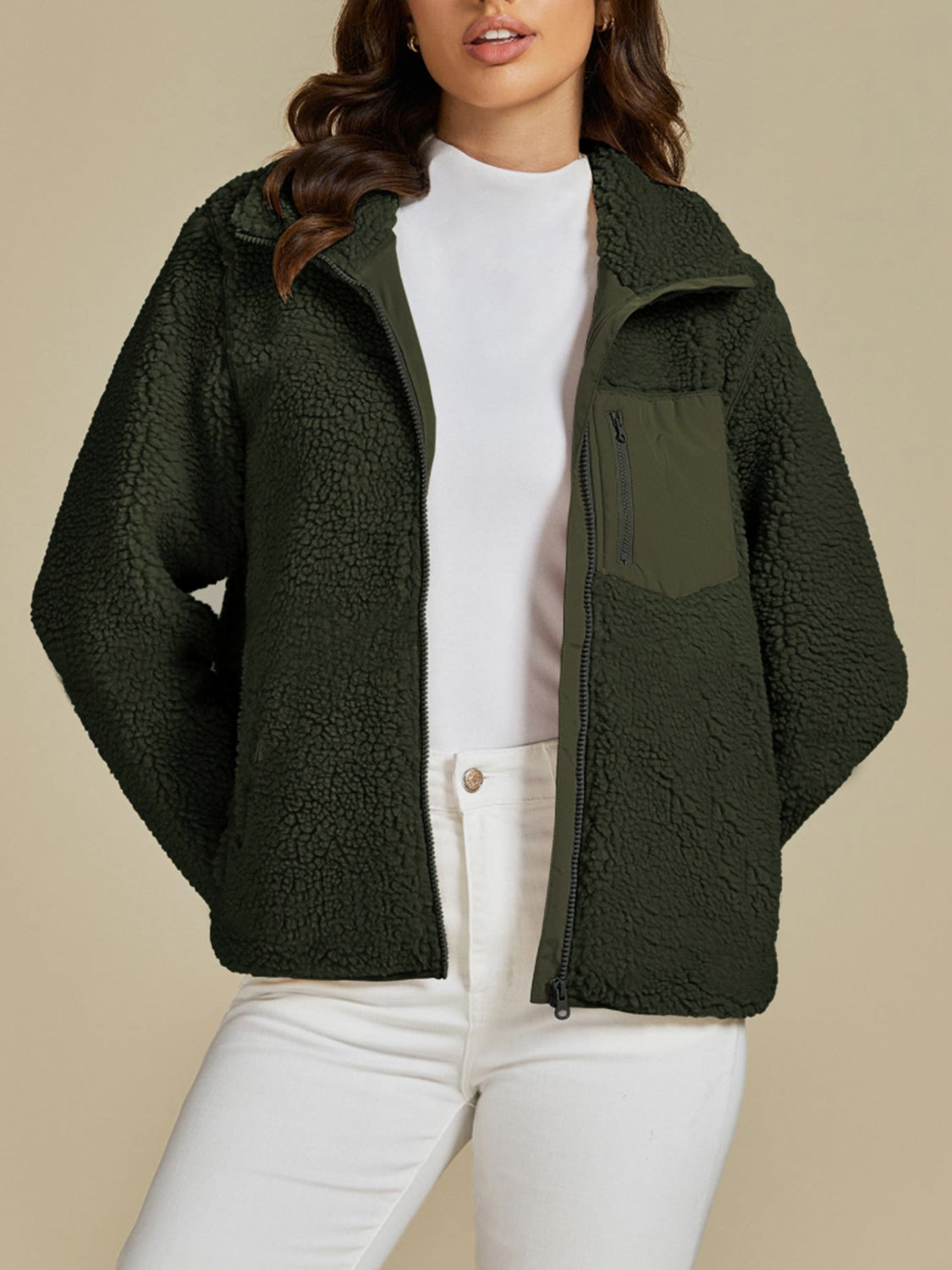 Zip Up Long Sleeve Plush Jacket-Angel Casuals