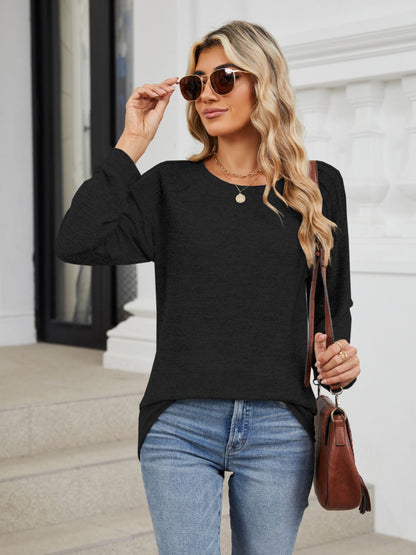 Round Neck Long Sleeve T-Shirt-Angel Casuals