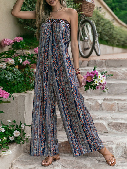 Tied Printed Tube Wide Leg Jumpsuit-Angel Casuals