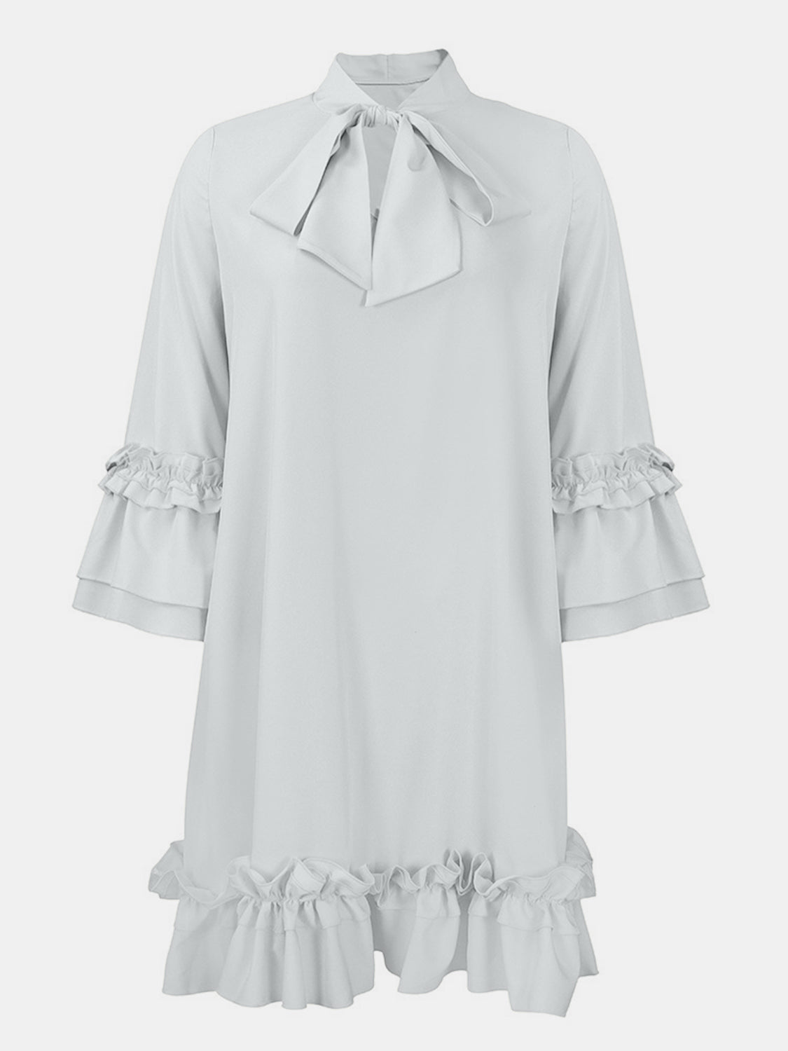 Frill Tie Neck Three-Quarter Sleeve Dress-Angel Casuals