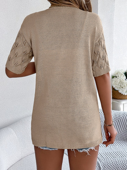 Openwork Open Front Short Sleeve Cardigan-Angel Casuals