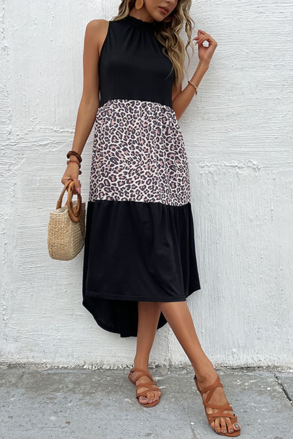 Leopard Contrast Sleeveless Maxi Dress-Angel Casuals