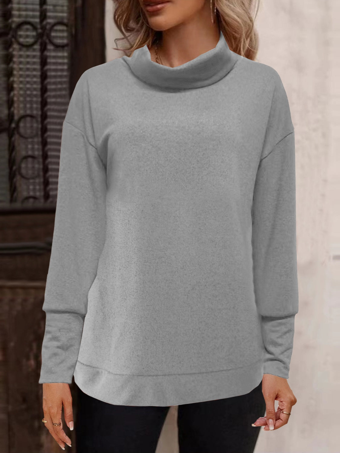 Full Size Mock Neck Long Sleeve T-Shirt-Angel Casuals
