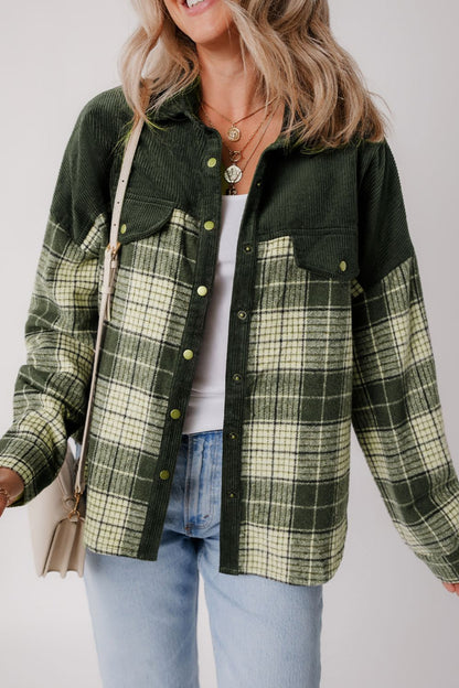 Snap Down Collared Neck Plaid Shacket-Angel Casuals