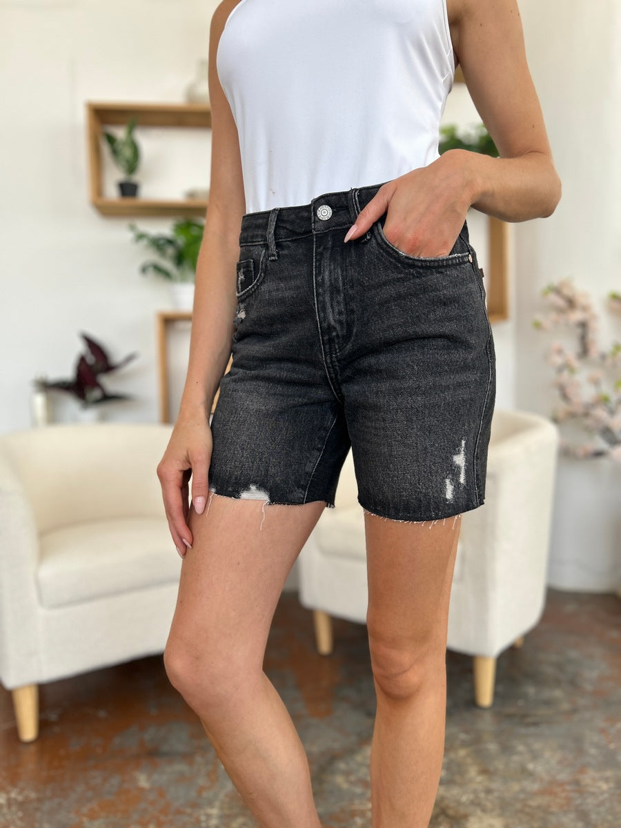 Judy Blue Full Size High Waist Rigid Magic Denim Shorts-Angel Casuals