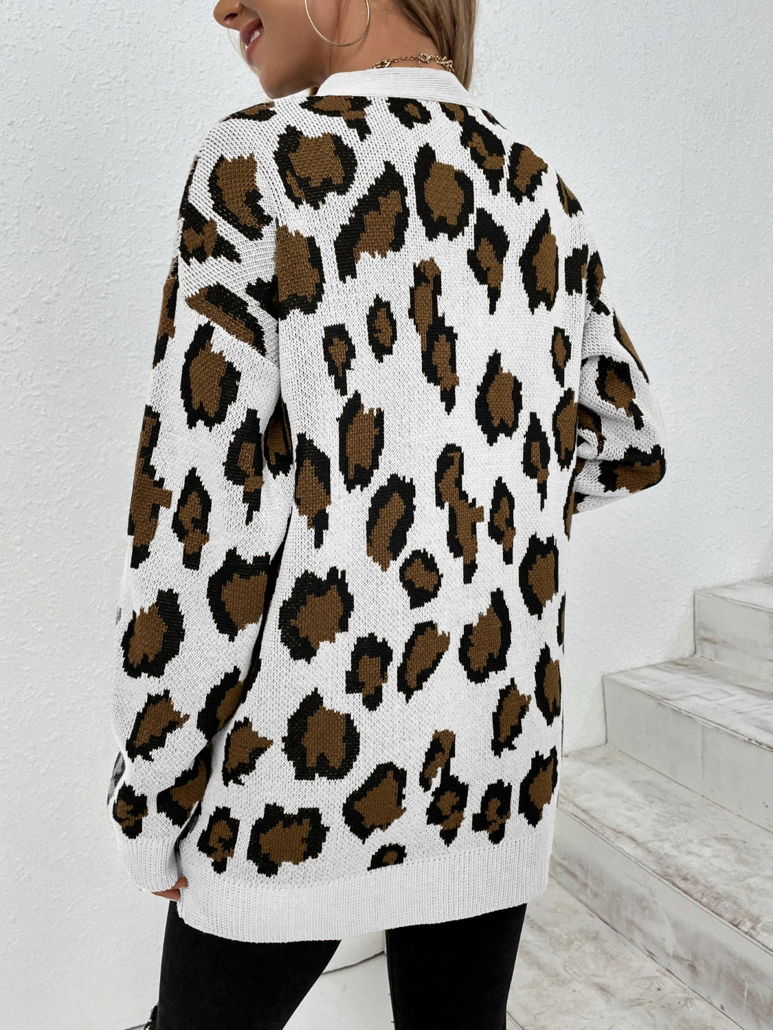 Leopard Open Front Dropped Shoulder Cardigan-Angel Casuals