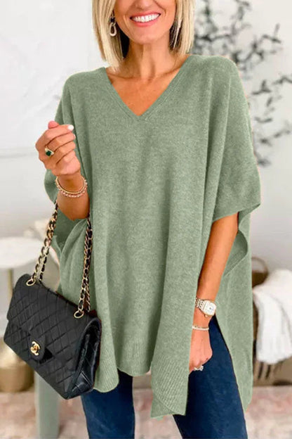 Slit V-Neck Half Sleeve Knit Top-Angel Casuals