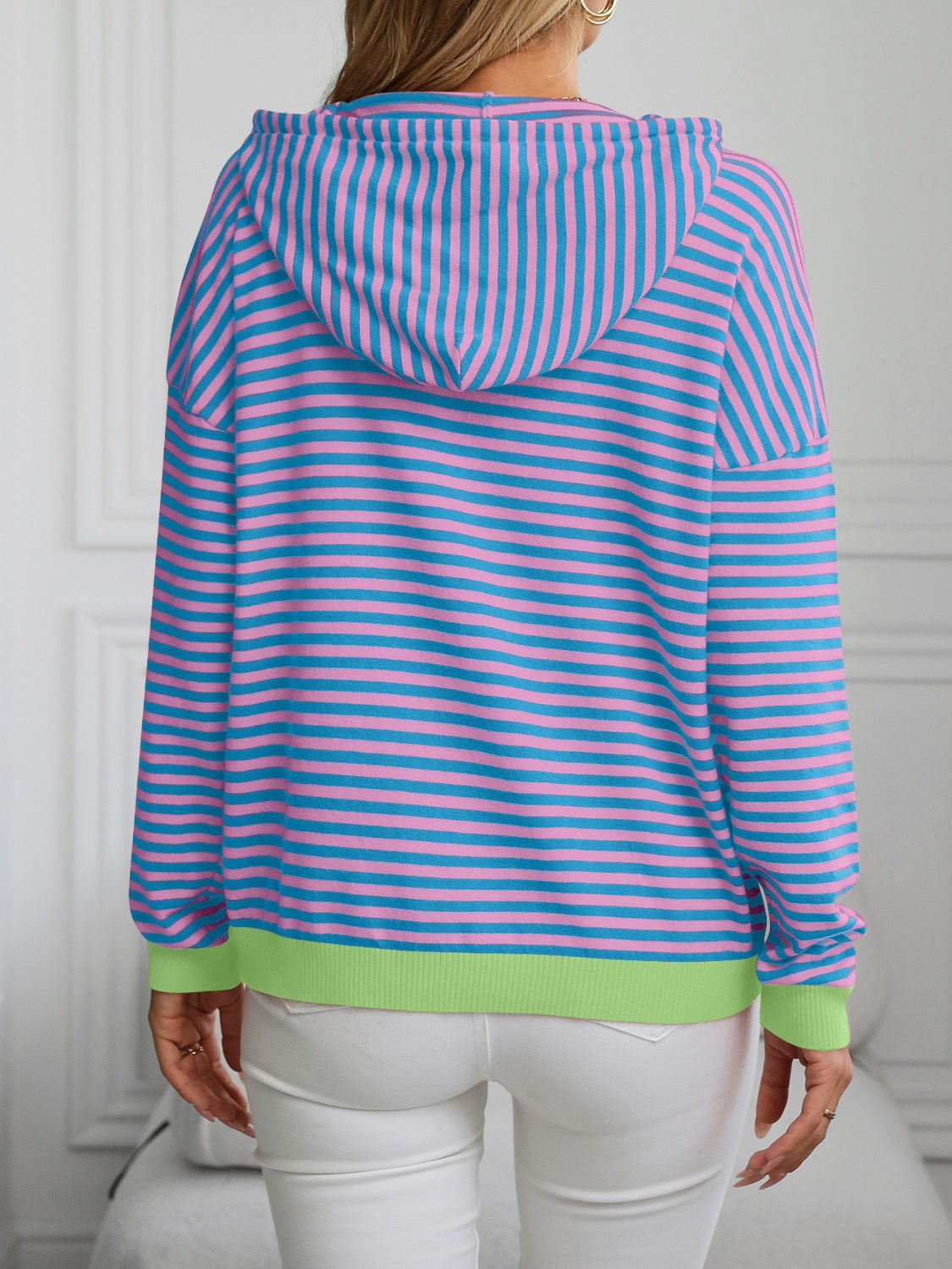 Mandy Striped Long Sleeve Hooded Knit Top-Angel Casuals