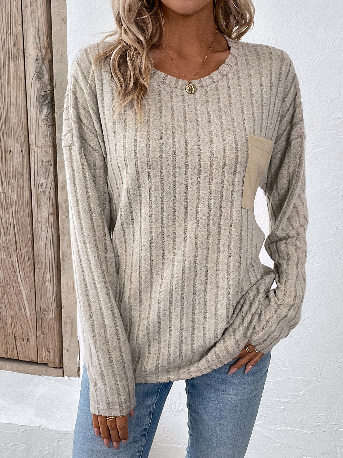 Round Neck Dropped Shoulder T-Shirt-Angel Casuals