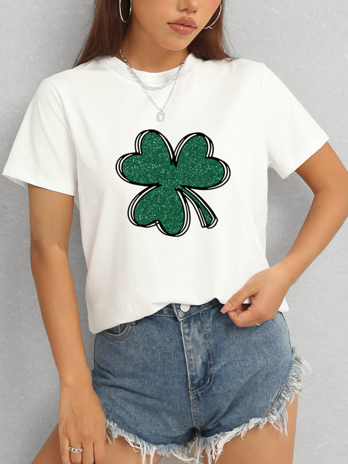 Lucky Clover Round Neck T-Shirt-Angel Casuals