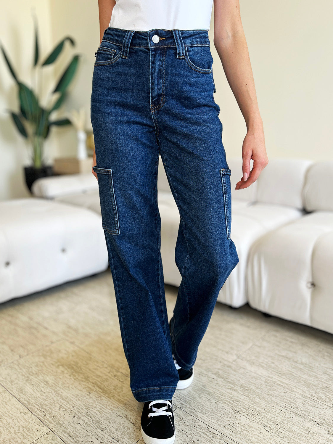 Judy Blue Full Size High Waist Straight Cargo Jeans-Angel Casuals