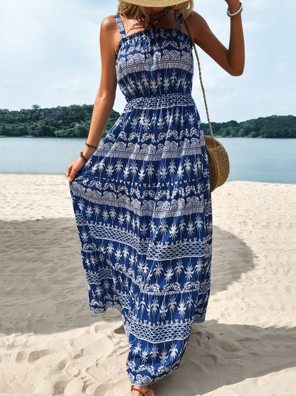 Printed Square Neck Sleeveless Maxi Dress-Angel Casuals