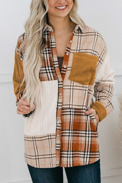 Plaid Button Up Long Sleeve Shacket-Angel Casuals