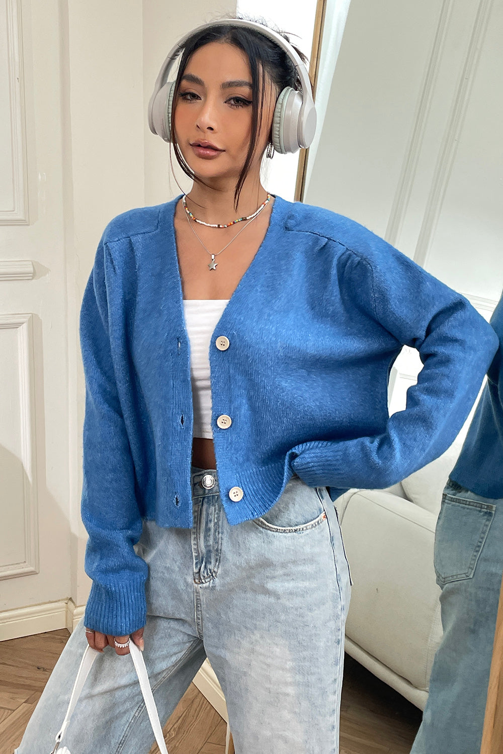 Button Up Long Sleeve Cropped Cardigan-Angel Casuals