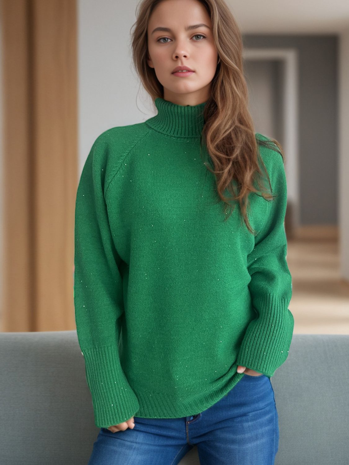 Turtleneck Raglan Sleeve Sweater-Angel Casuals