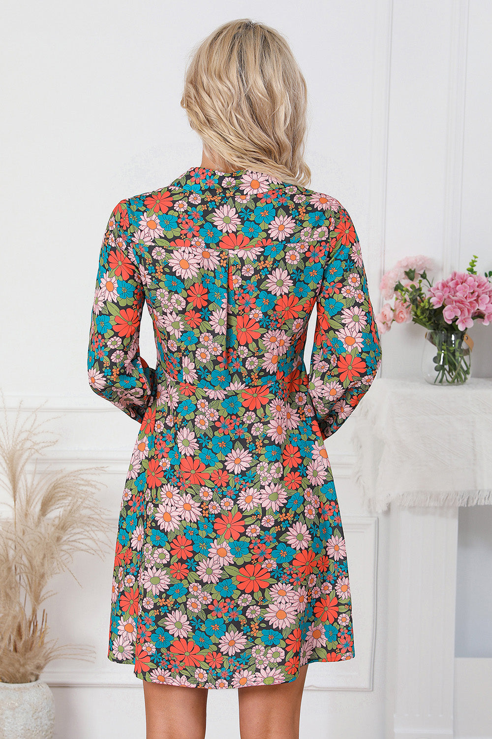 Floral Button Front Collared Neck Shirt Dress-Angel Casuals